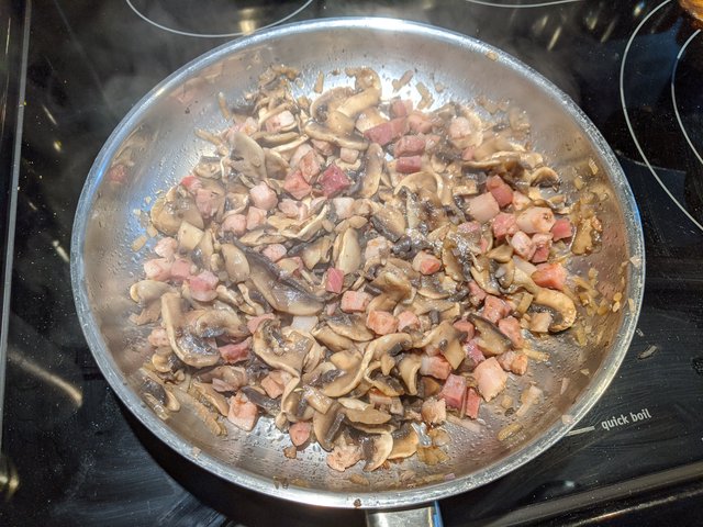 Sautéing the filling for the quiche